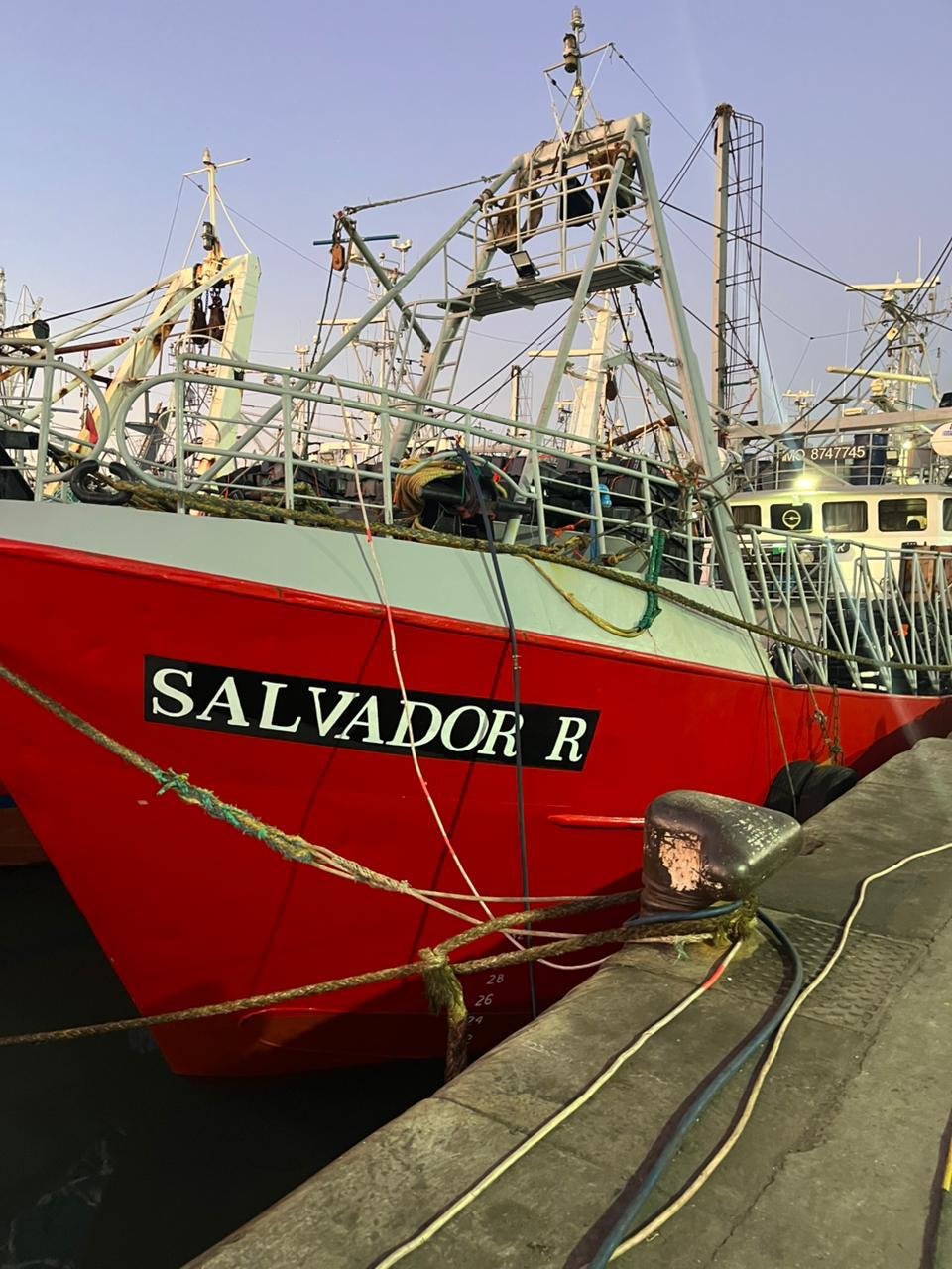 Buque pesquero Salvador R en puerto de Mar del Plata, vista frontal